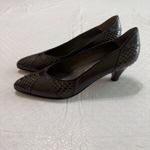 Vtg Bally Italy Black Leather Snakeskin Heels Pumps - Women's 7M